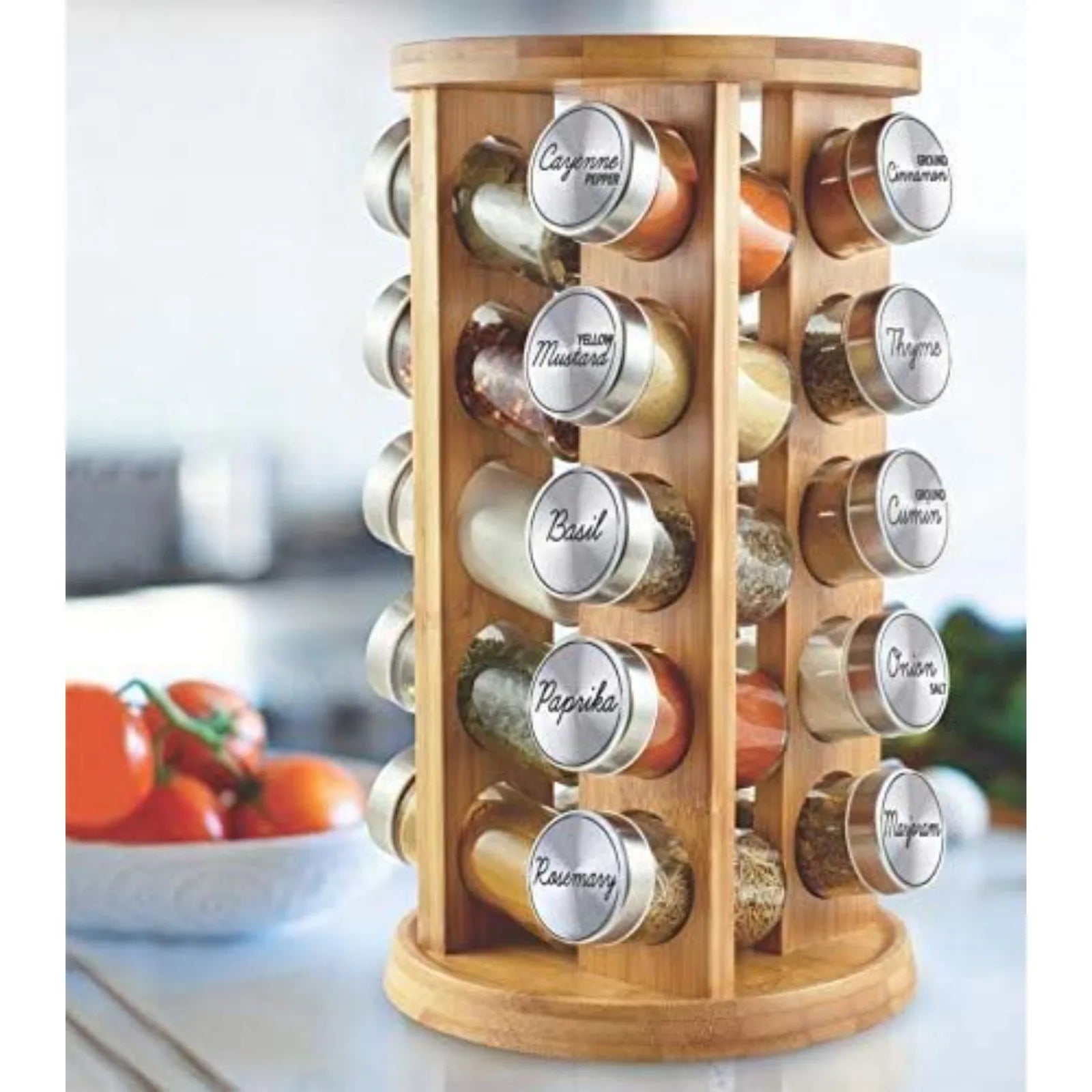SpinOrganize™ Bamboo Spice Rack – Rotating Kitchen Organizer