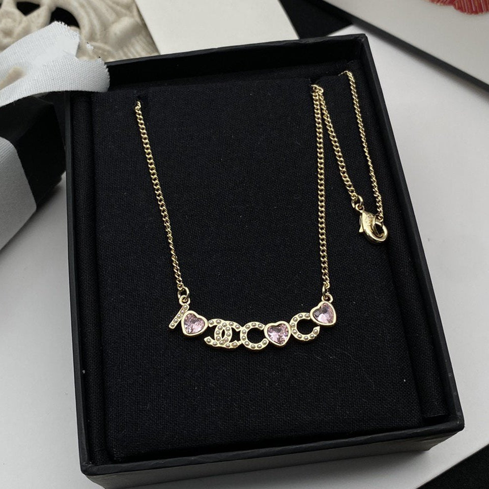 Chanel Pink Heart CC Logo Necklace