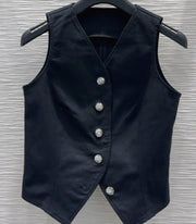 LV25 Vest Daisy Flower Youthful Black Cotton