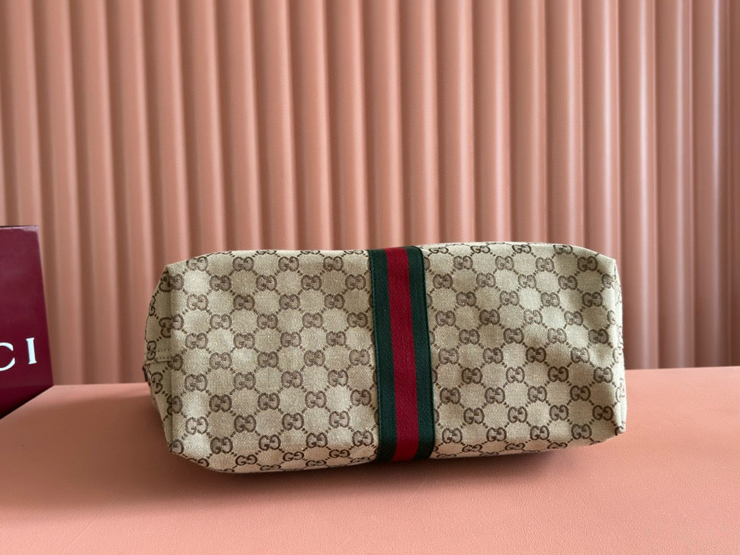 Gucci Giglio Large Tote Bag Beige and dark brown canvas