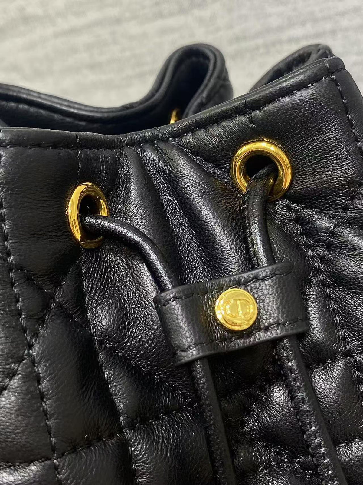 CD Caro Macrocannage Small Bucket Bag Black Lambskin
