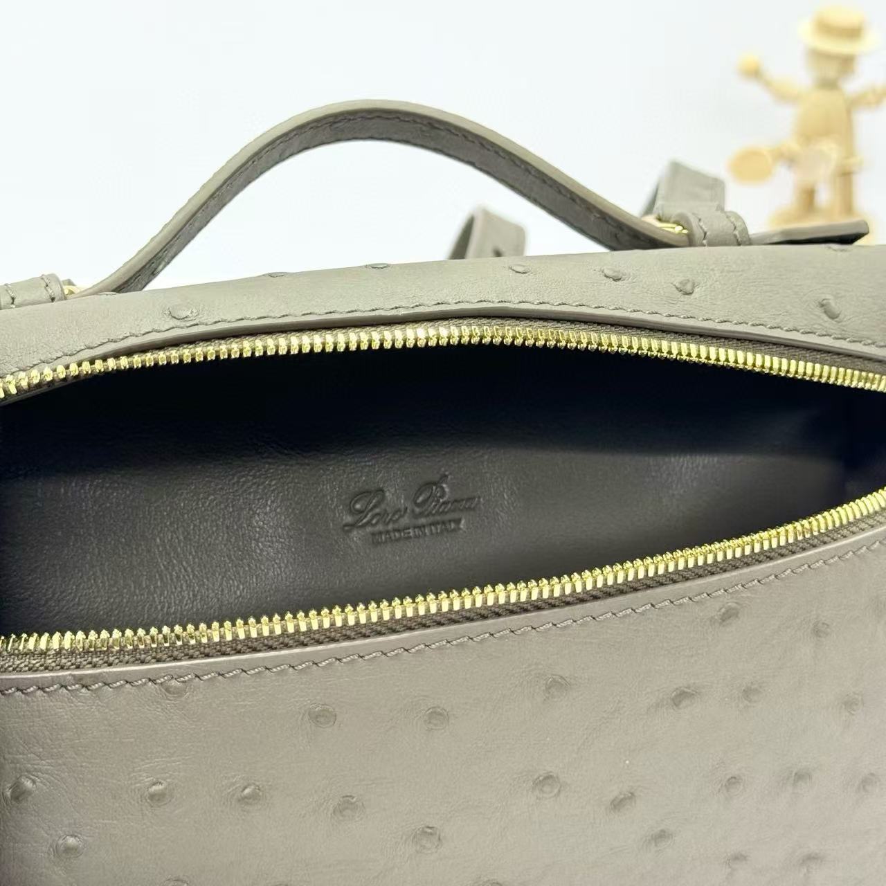 LP Extra Bag Ostrich Pattern Gray Brown Gold Buckle Calfskin