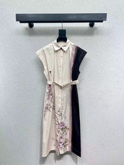 CD 25 Floral Dress With Belt Beige Cotton