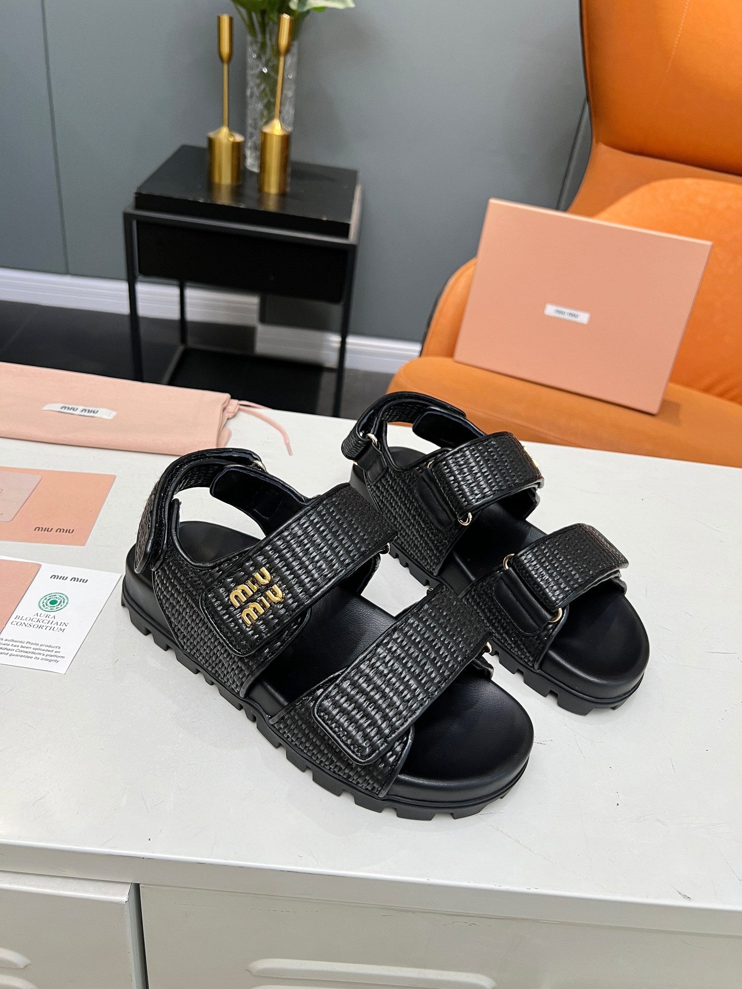 Miumiu 2026 Velcro Sandals Raffia Fiber 935597
