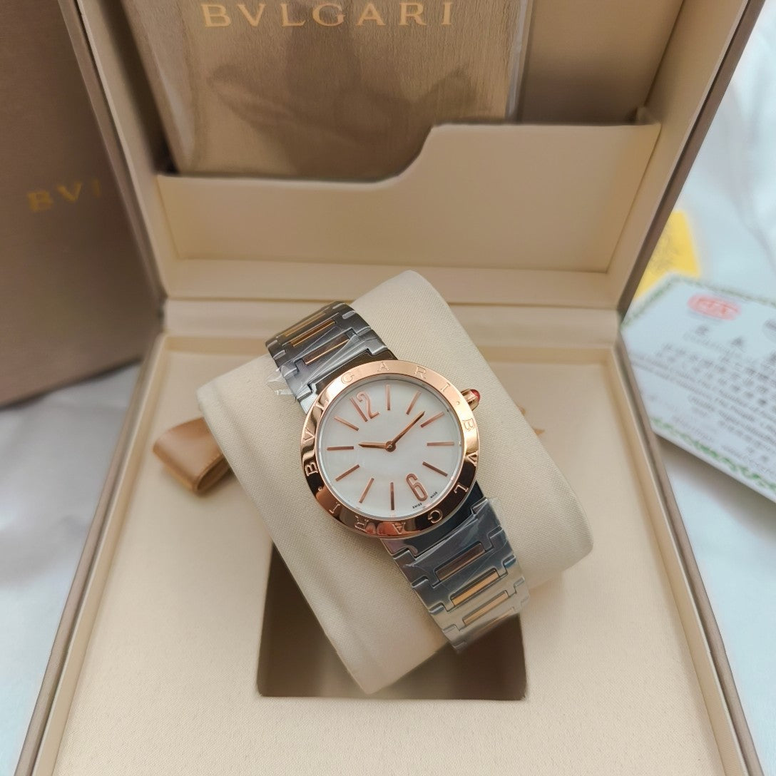 BVLGARI 33mm Sliver Case Pink Gold Steel