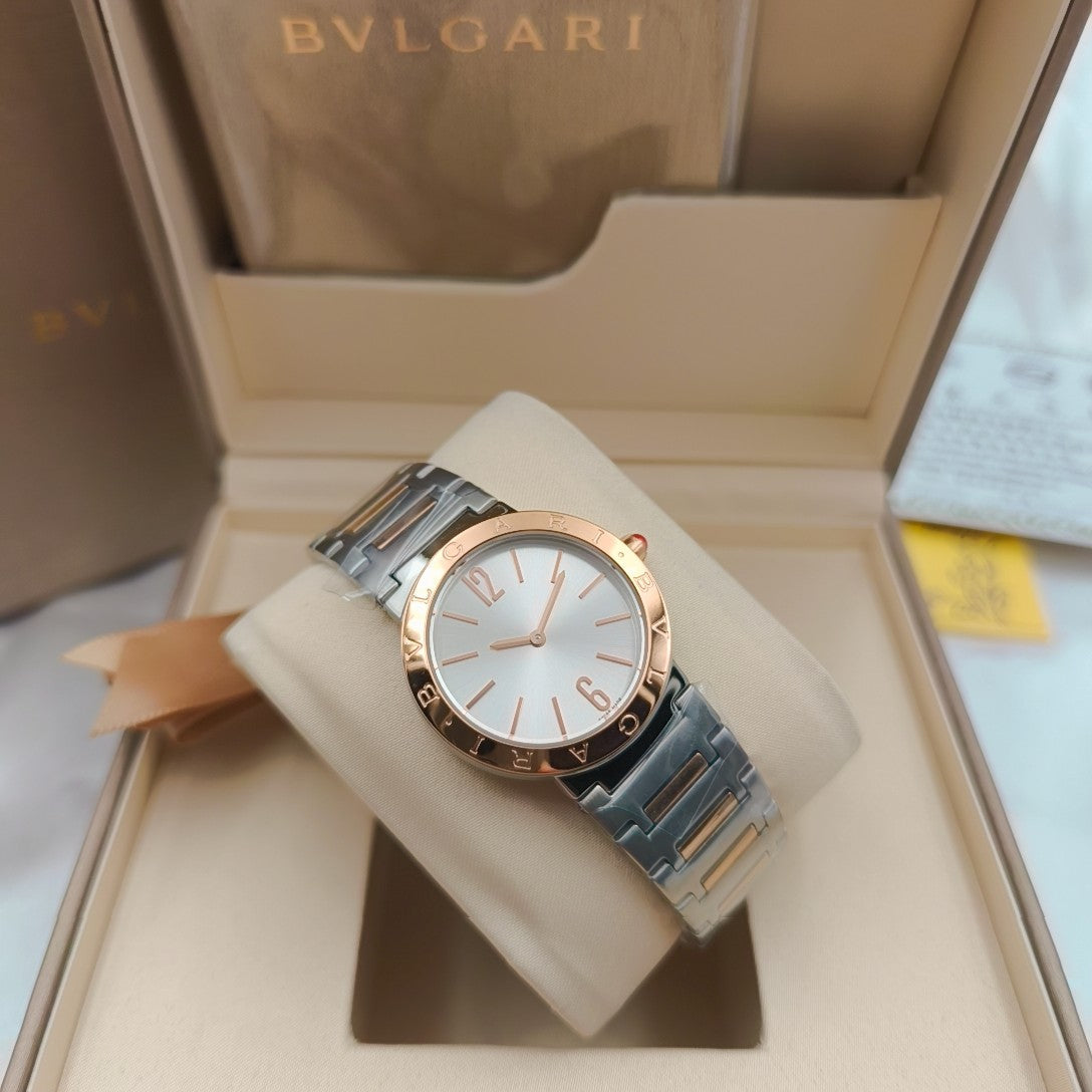 BVLGARI 33mm Sliver Case Pink Gold Steel