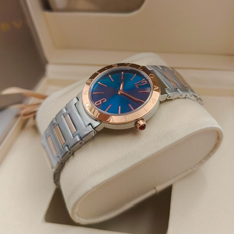 BVLGARI 33mm Sliver Case Pink Gold Steel