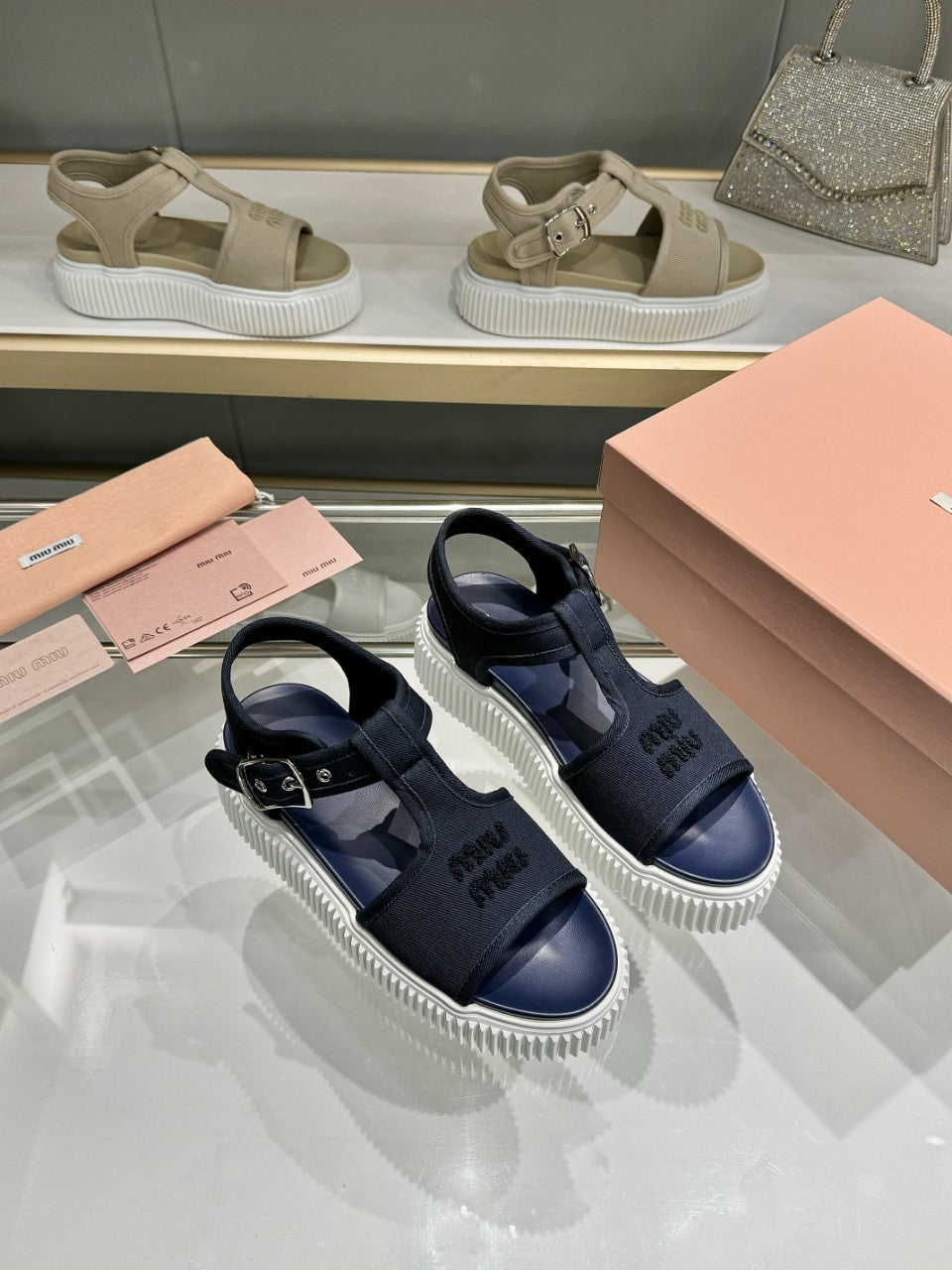 Miumiu 2026 Platform Sandals Fabric Leather 935741