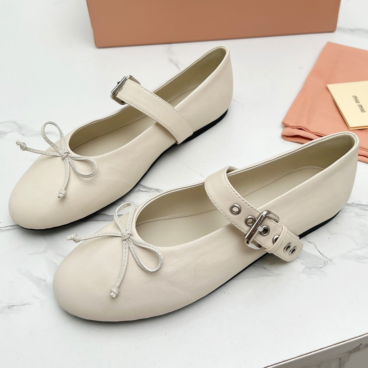 Miu Miu 2026 Bow Detail Ballet Flats Sheepskin 987089