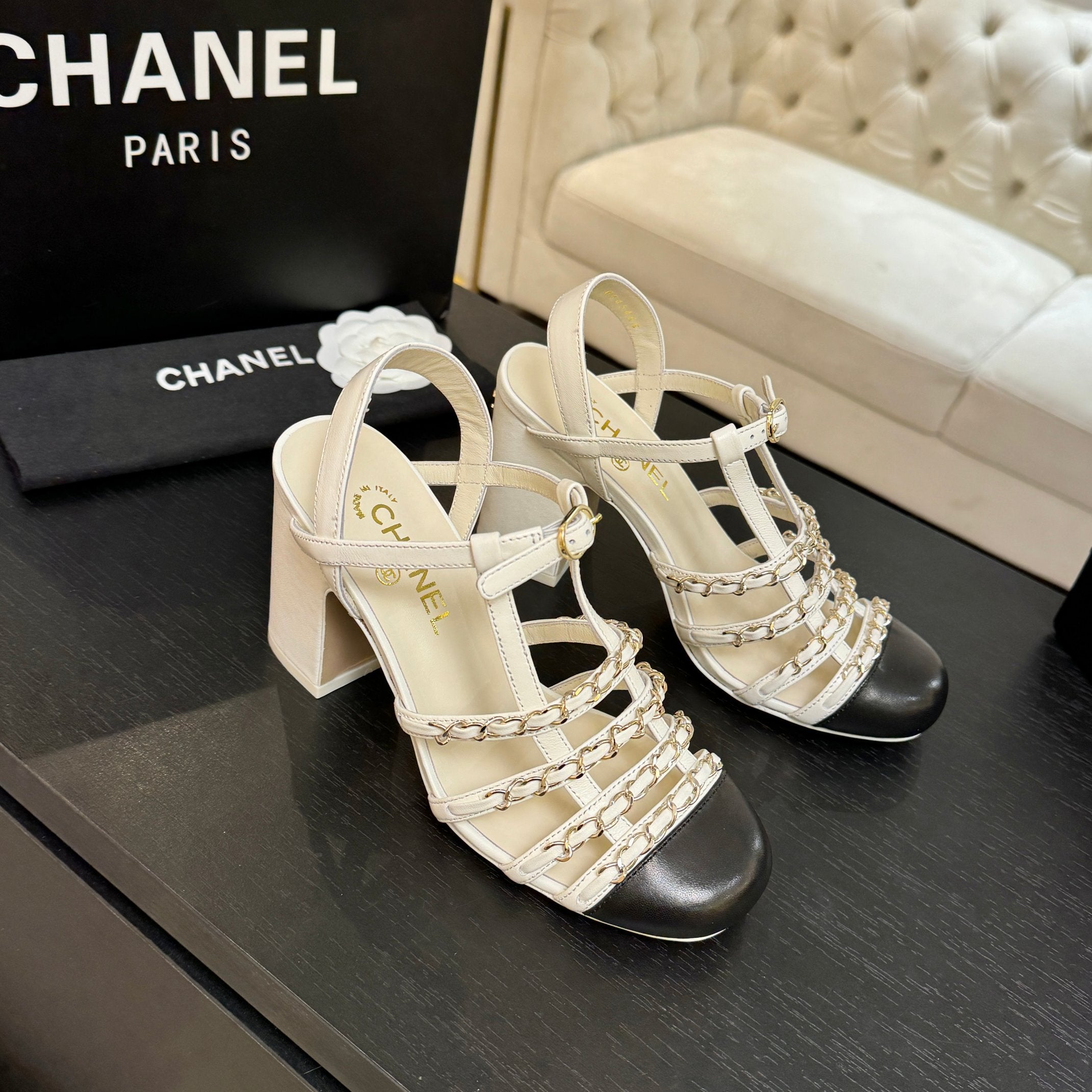 CC 2026 Chunky Heel Sandals 75 Genuine Leather