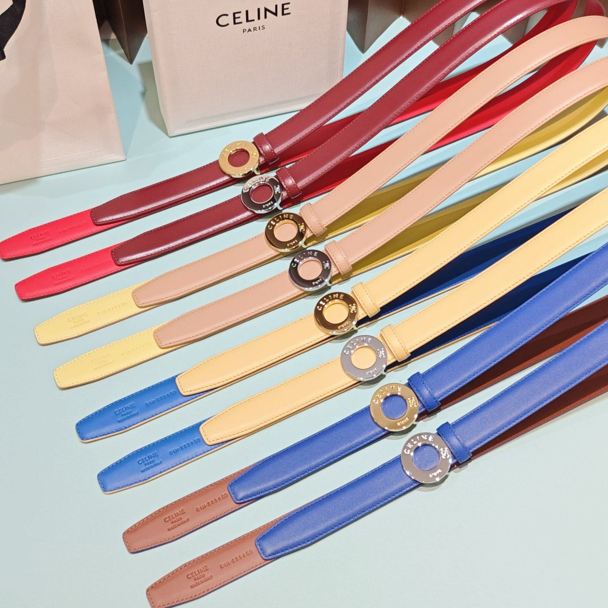 Celine 2026 Disc Buckle Reversible Strap Belt 25mm Leather 196682