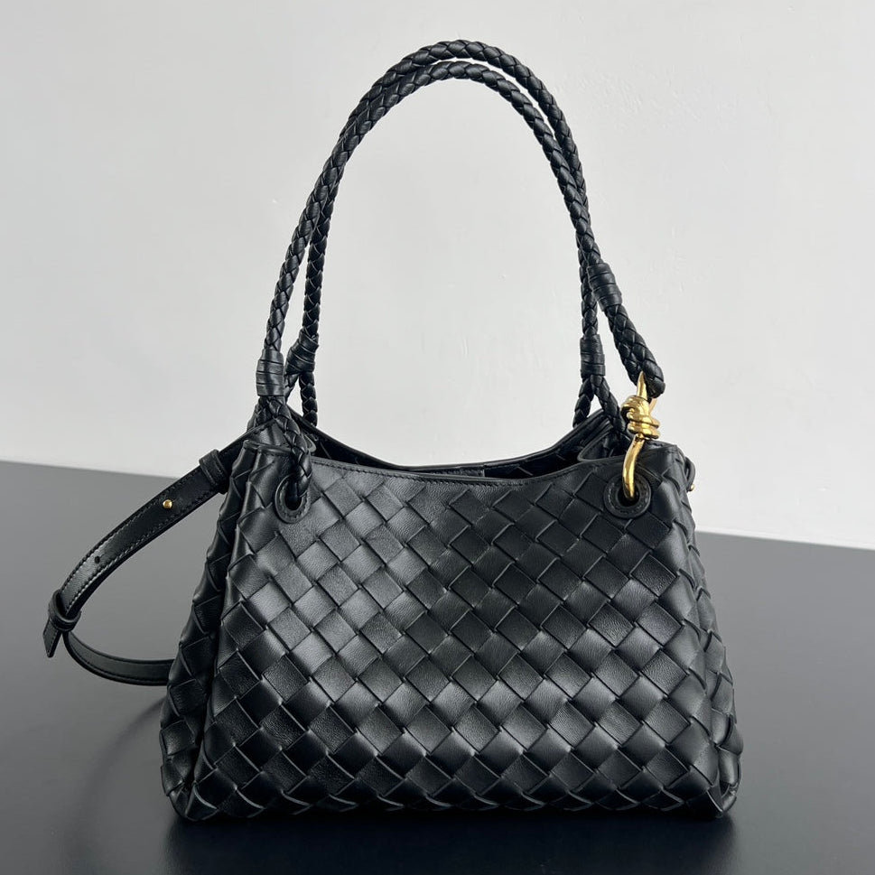 Bottega Veneta Parachute Bag 29.5cm Black Gold Intrecciato Leather