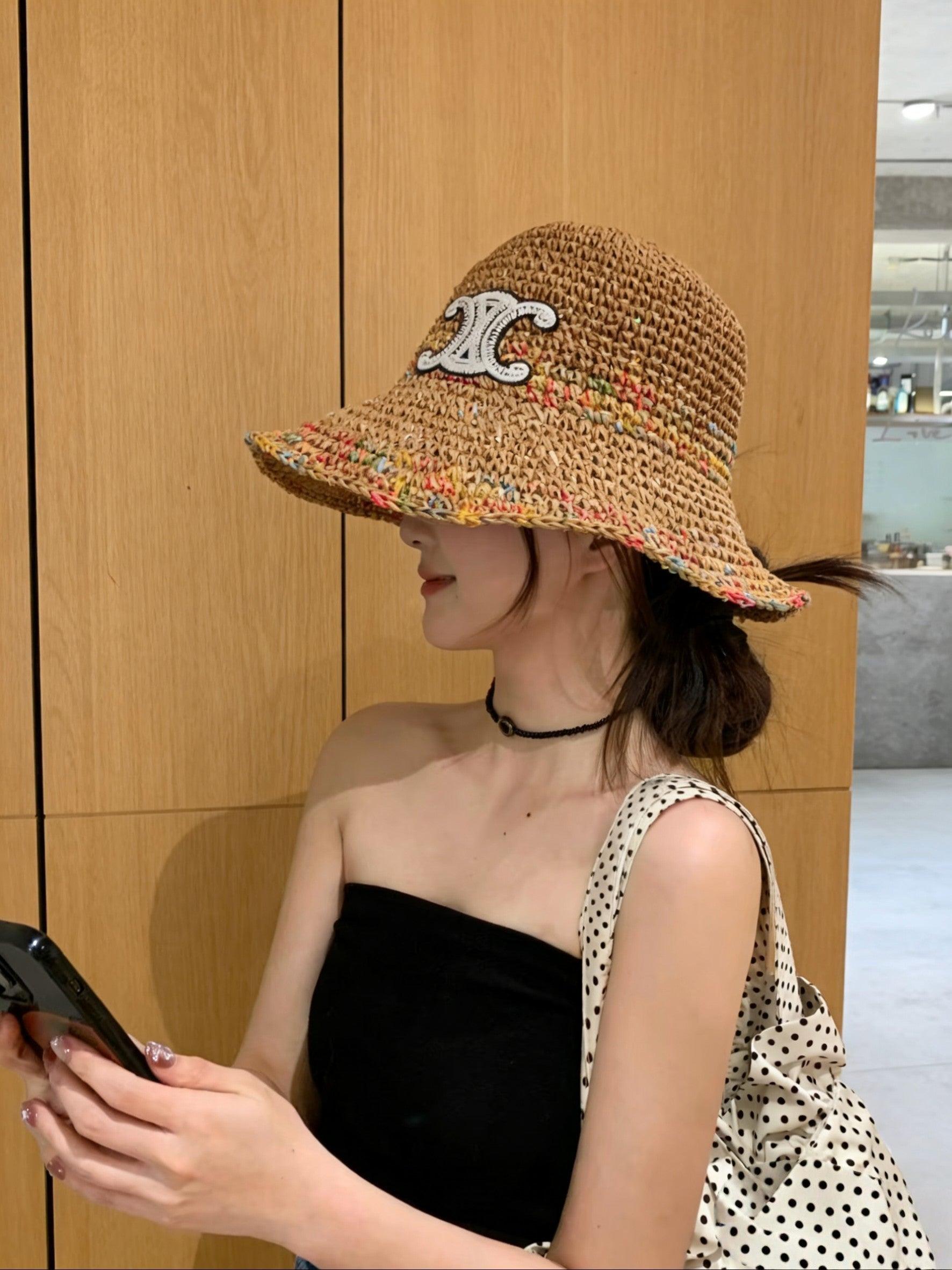 Celine Simple Bucket Hat Straw Woven 237188