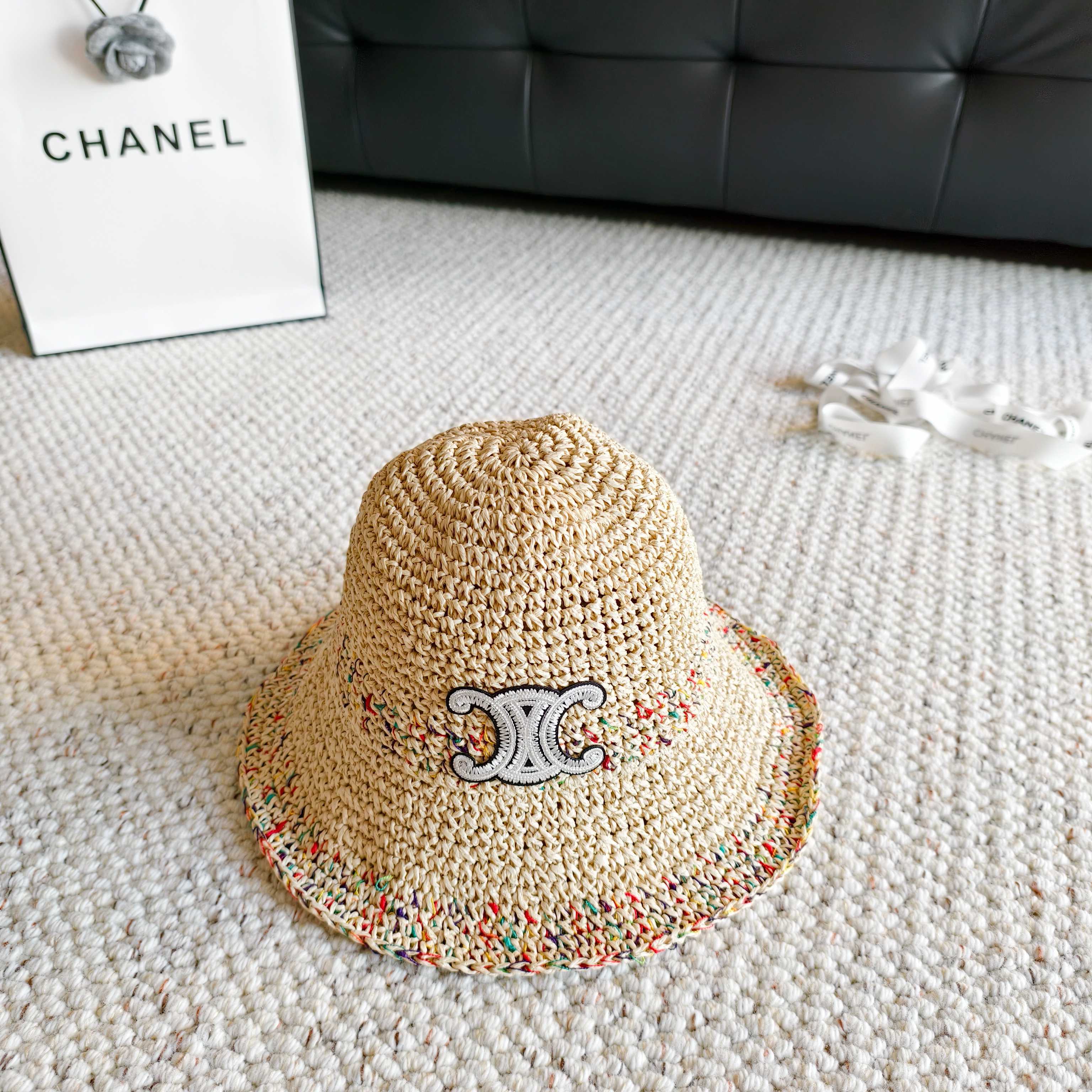 Celine Simple Bucket Hat Straw Woven 237188