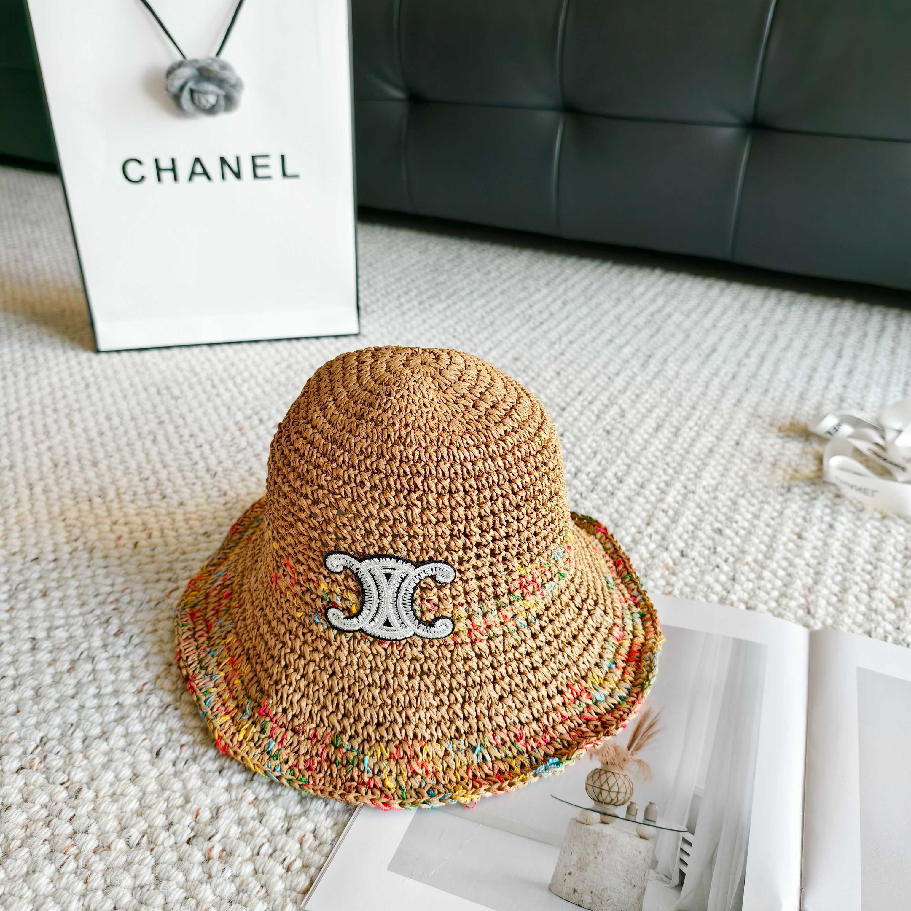 Celine Simple Bucket Hat Straw Woven 237188