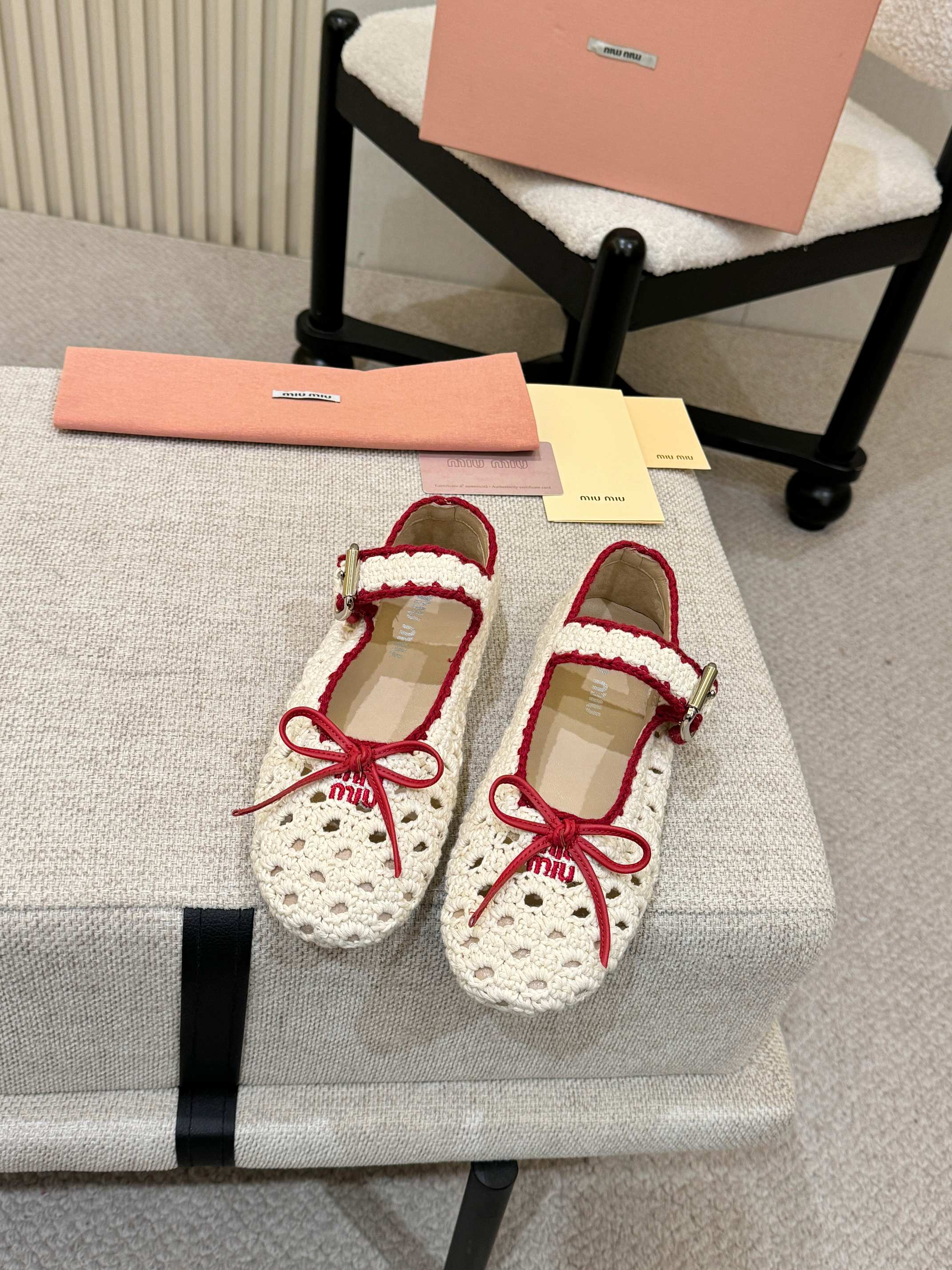 Miumiu 2026 Ballet Flat Cream Mix Colors Crochet 957368