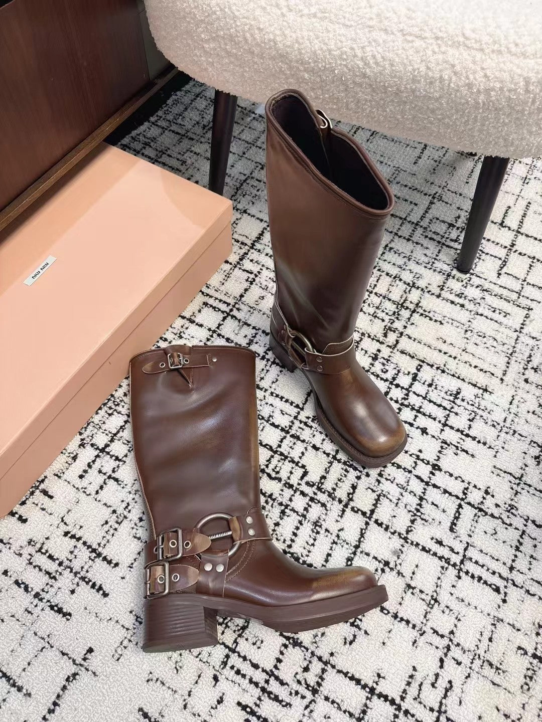 Miumiu 2026 High-Top Biker Boots Suede Calfskin 952185