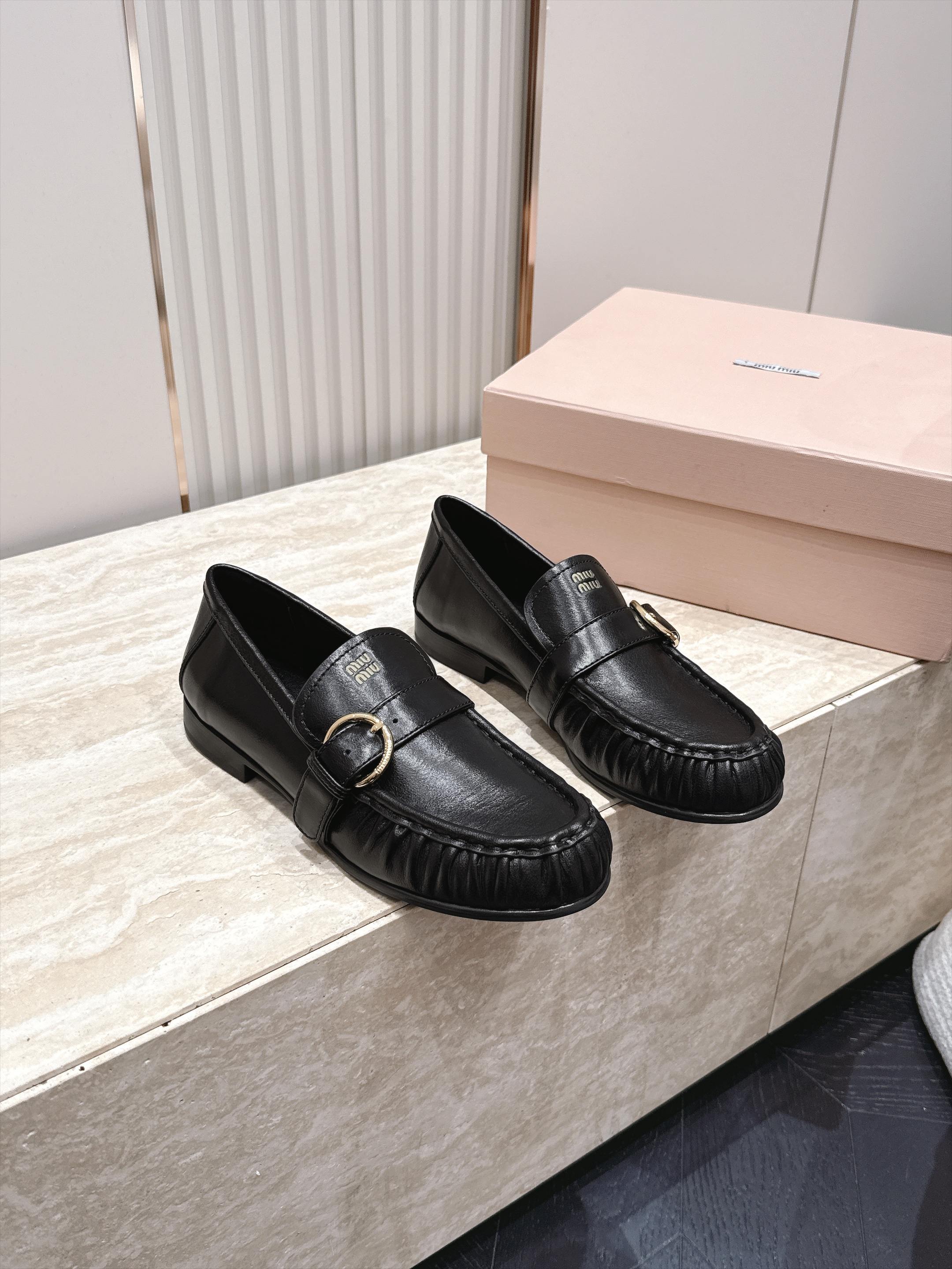 Miumiu 2026 Buckle Loafers Suede Calfskin 954313