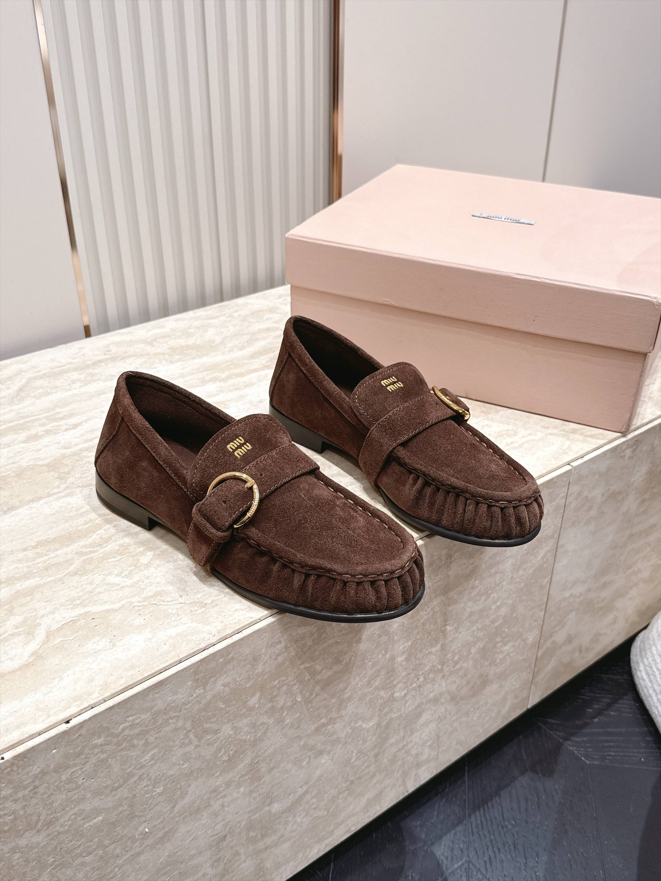 Miumiu 2026 Buckle Loafers Suede Calfskin 954313