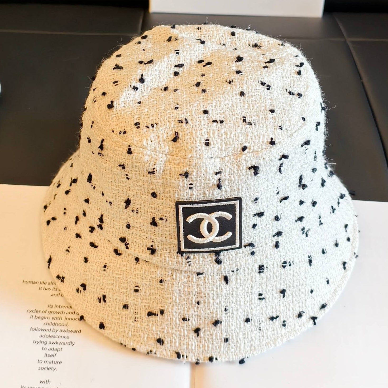Chanel Polka Dot Knit Fisherman Hat 454075