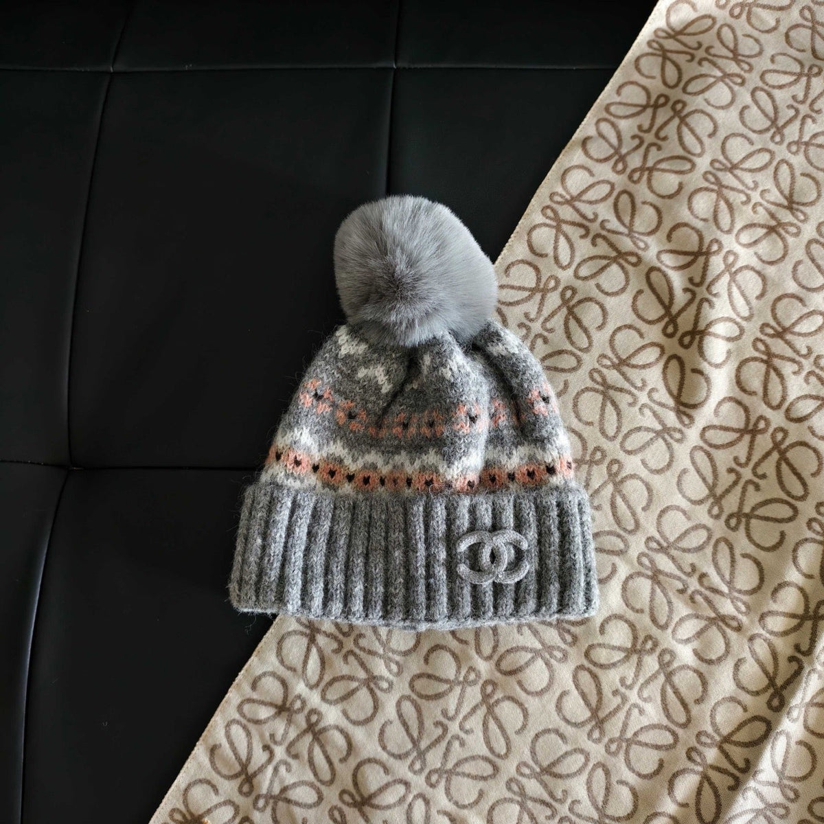 Chanel Wool Pom-Pom Beanie Hat 515632