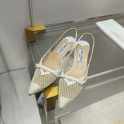 Jimmy Choo Slingback Pum White Beige Heel Mesh and Leather