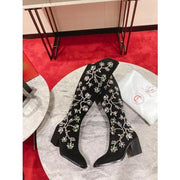 CL Morgan Fleur Knee High Boots Velvet with Crystals Black