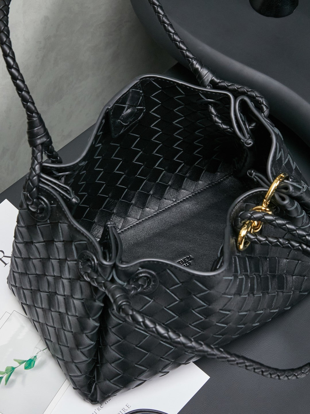 Bottega Veneta Parachute Bag 29.5cm Black Gold Intrecciato Leather