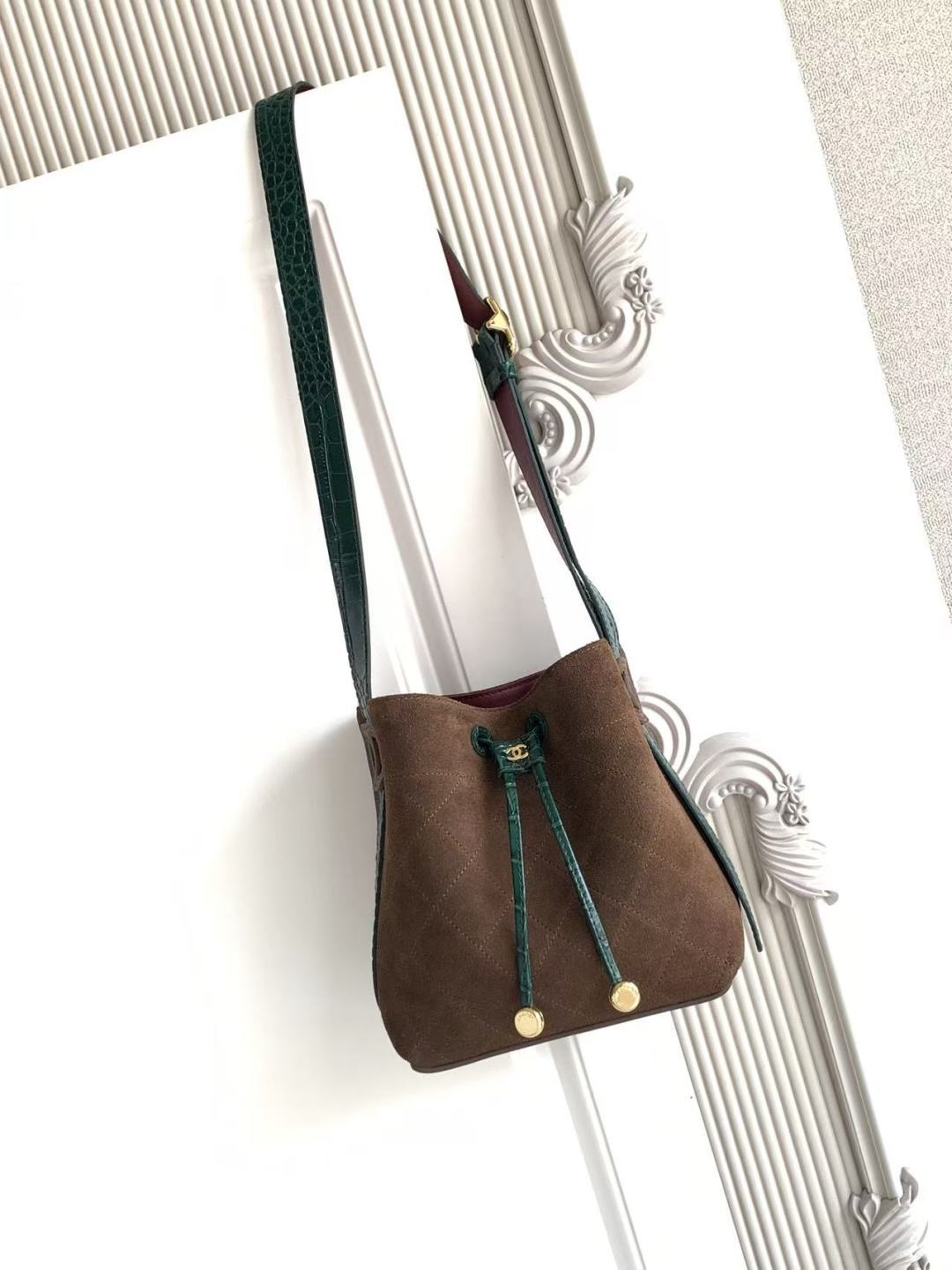 Chanel 2026 Bucket Bag Suede Leather 385786