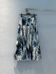 CD 25 Pleated Long Skirt Blue mix Black Cotton