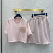 LV 25 Versatile T-shirt Set Pink Cotton