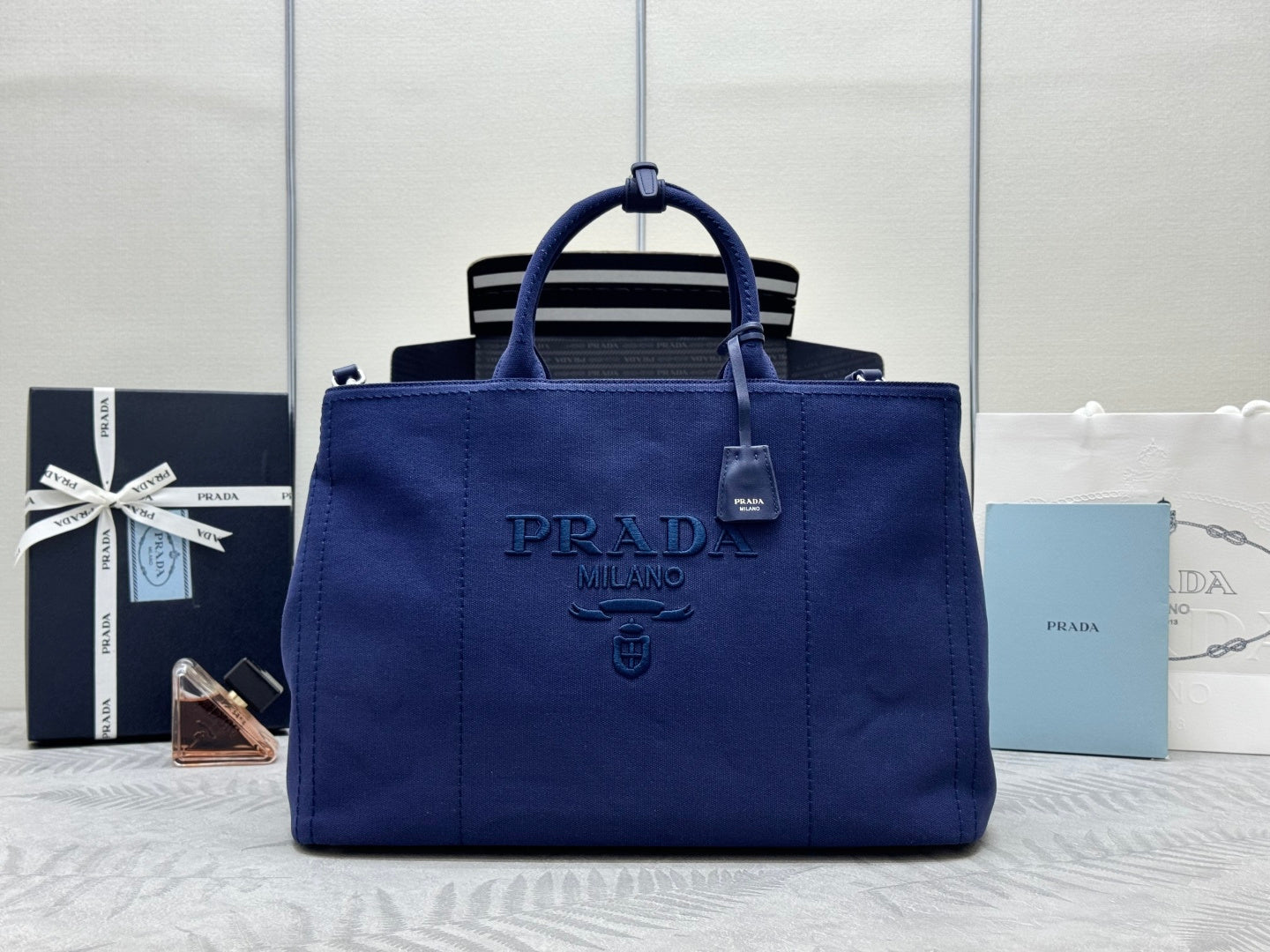 Prada 2026 Jardinière Tote Bag 43cm Cotton Canvas