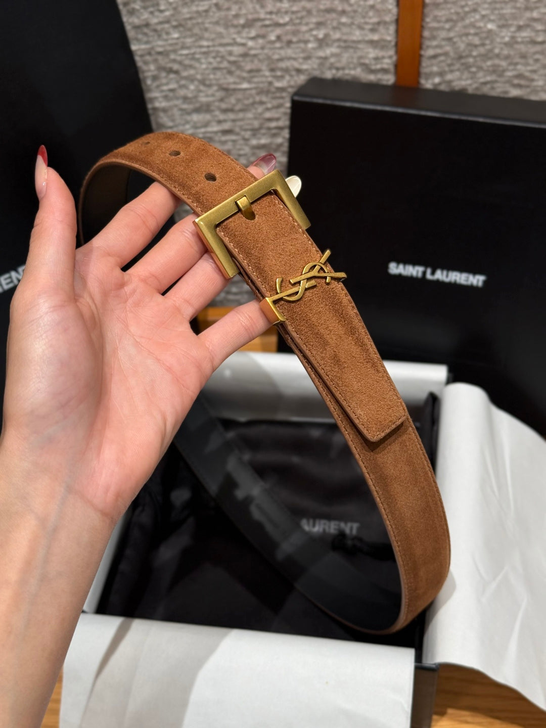 Saint Laurent 2026 Cassandre Belt 30mm Suede 195658