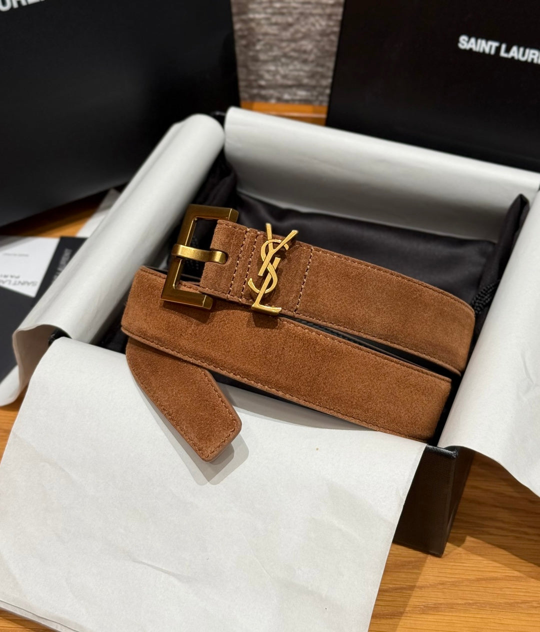 Saint Laurent 2026 Cassandre Belt 30mm Suede 195658