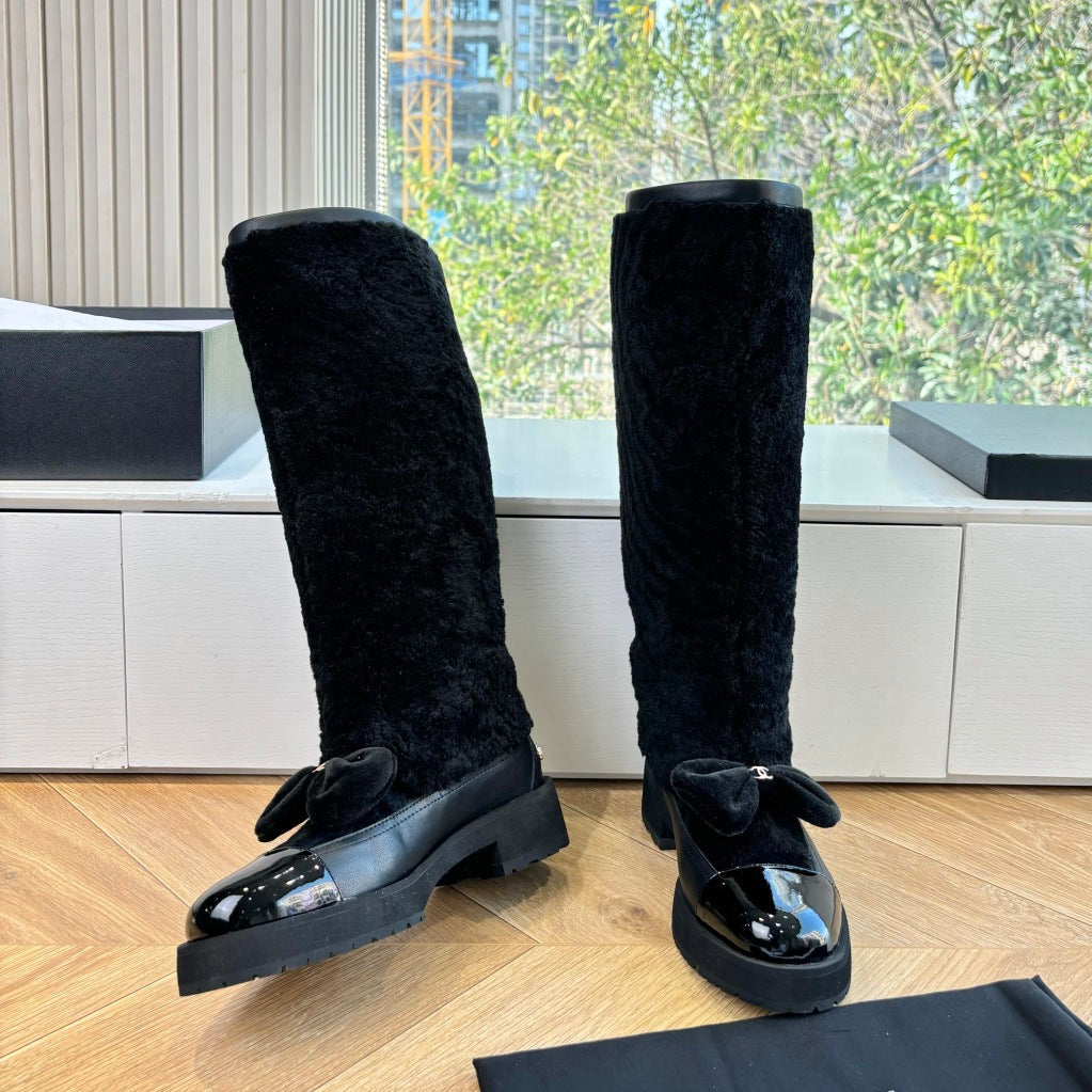 Chanel 2026 Coconeige Bow Boots Wool Cowhide 197168