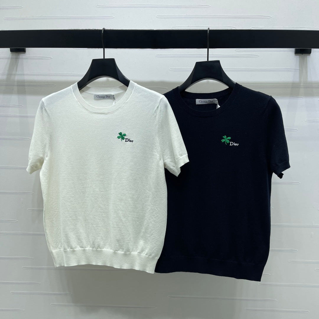 Dior 2026 Crew Neck Knit Short-Sleeve Shirt with Logo Wool