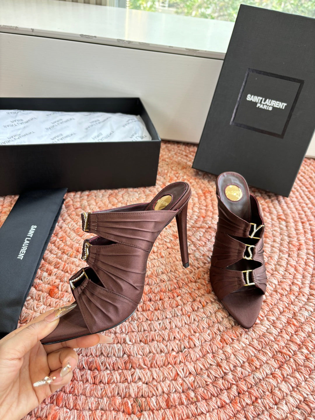 YSL 2026 High Heels Sandals 110mm Silk Leather 648786