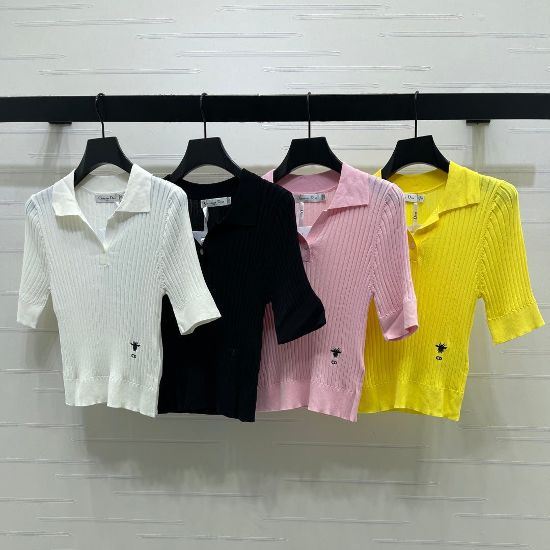 Dior 2026 Slim Fit Collared Knit Short-Sleeve Shirt Wool