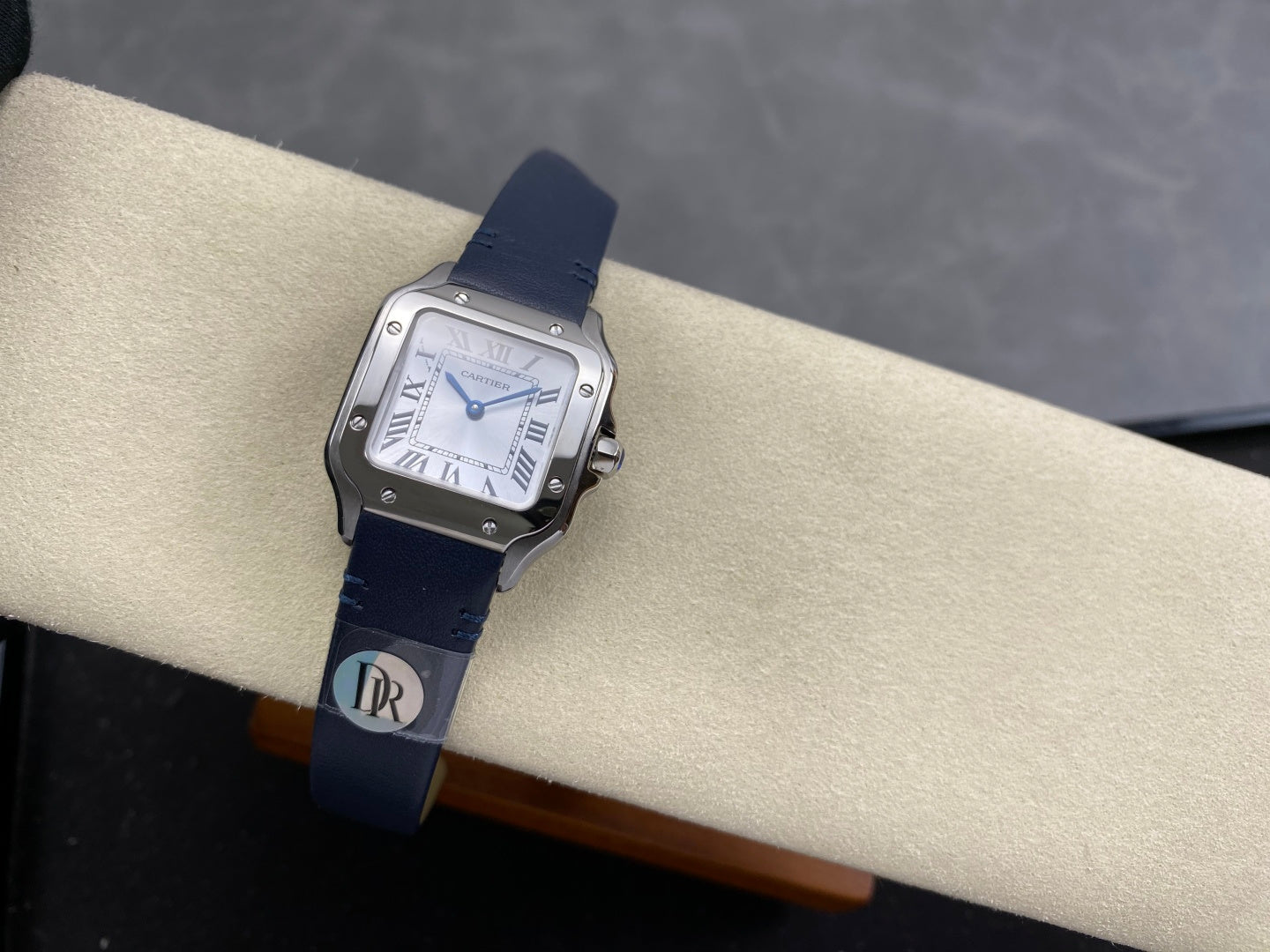 Cartier Santos 35mm White Dial Navy Blue Leather
