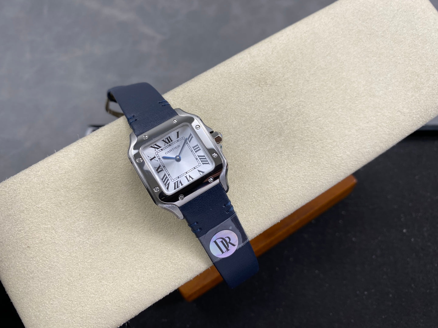 Cartier Santos 35mm White Dial Navy Blue Leather