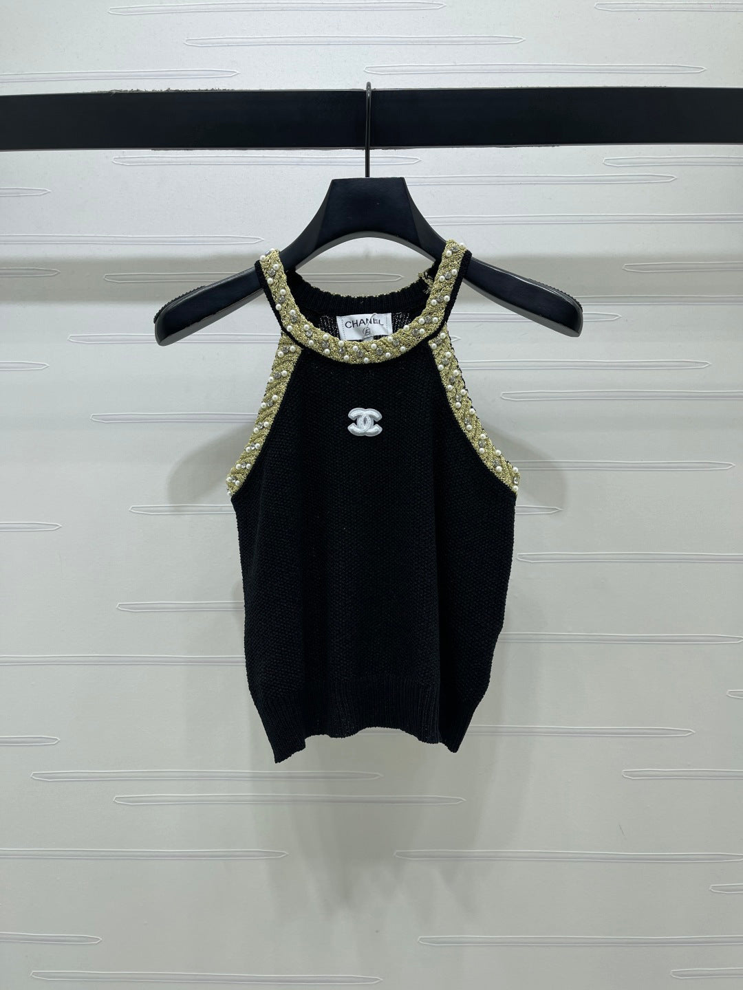 Chanel 2026 Halter-neck Knit Top White and Black Wool Acrylic