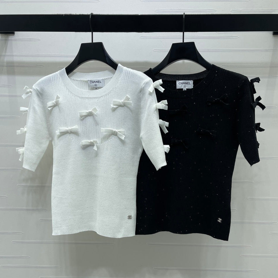 Chanel 2026 Bow T-shirt Black and White Wool Nylon 136350