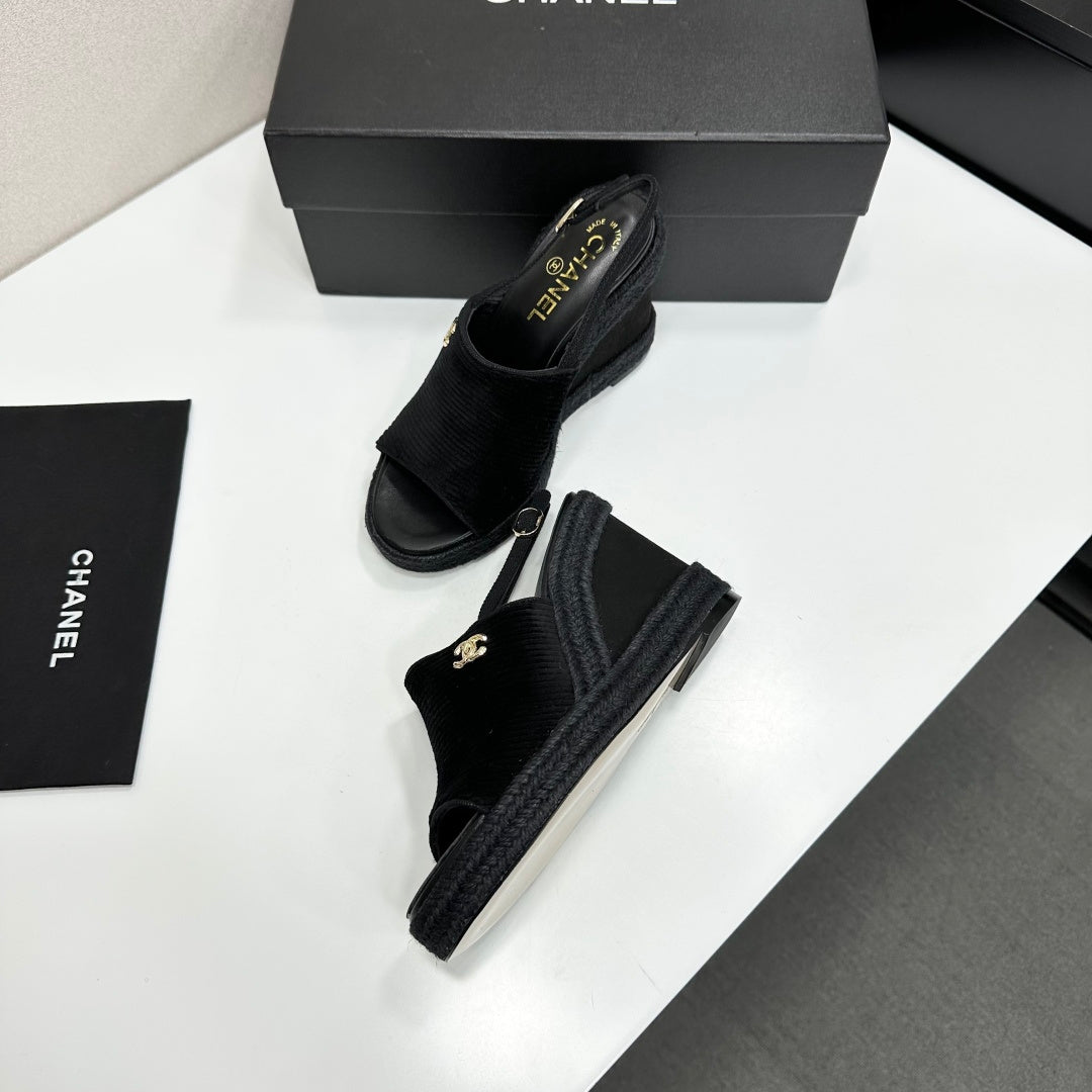 Chanel 2026 Wedge Sandals 100mm Leather 696364