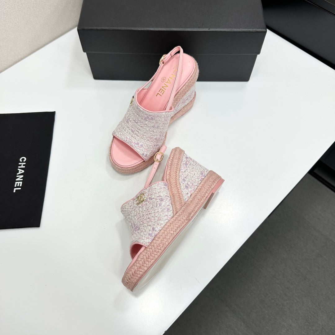 Chanel 2026 Wedge Sandals 100mm Leather 696364