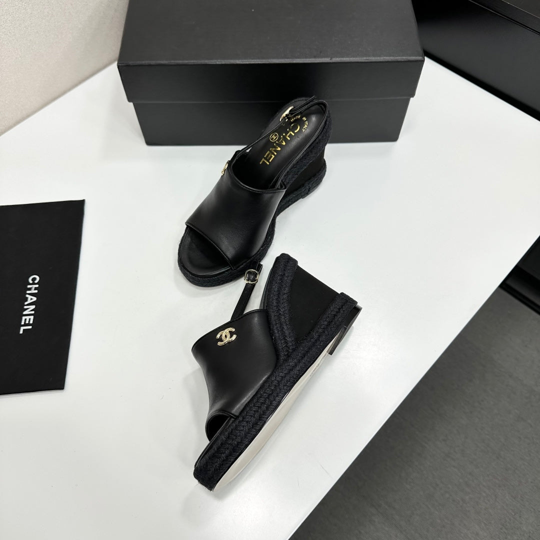 Chanel 2026 Wedge Sandals 100mm Leather 696364