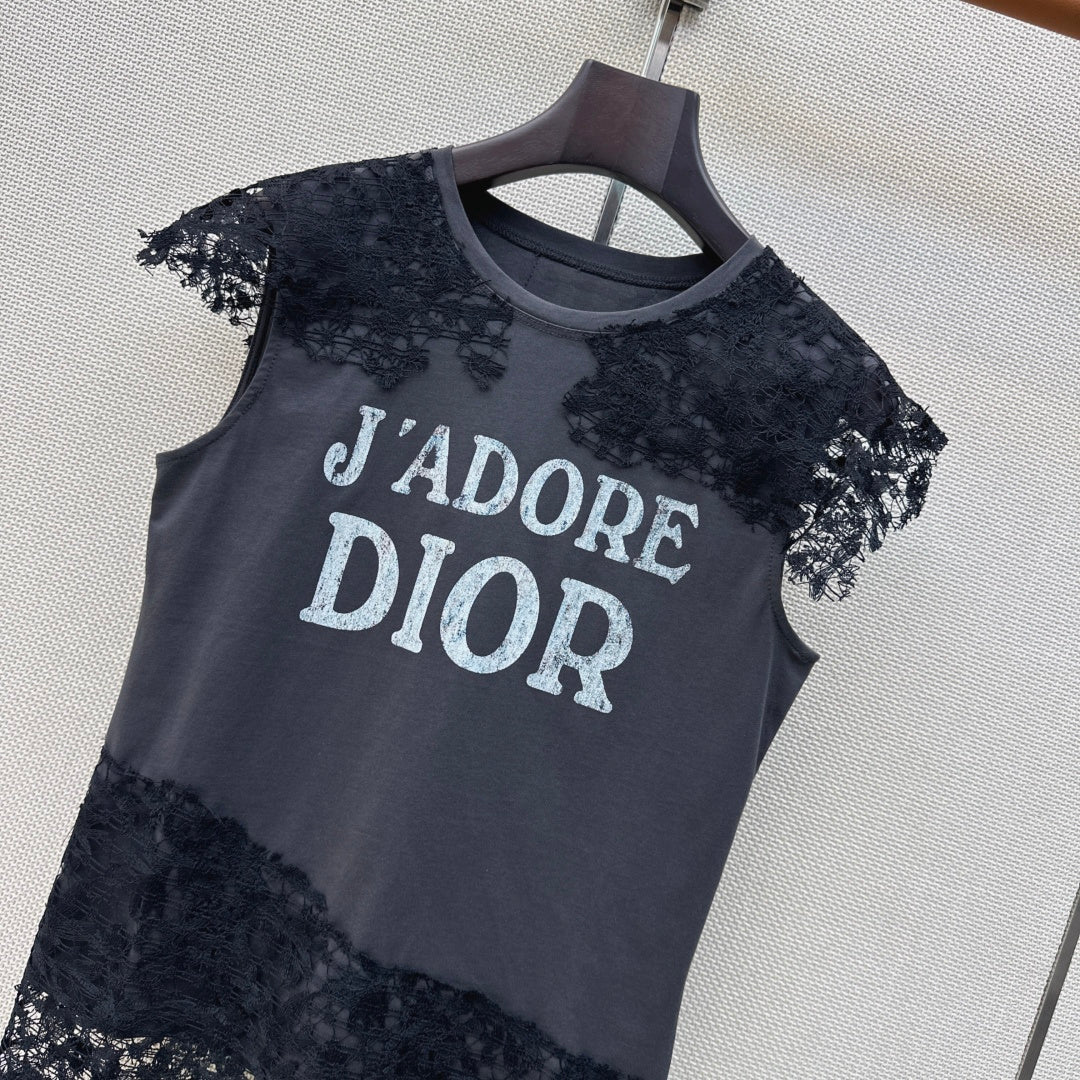 Dior 2026 Lace-trimmed T-shirt Cotton