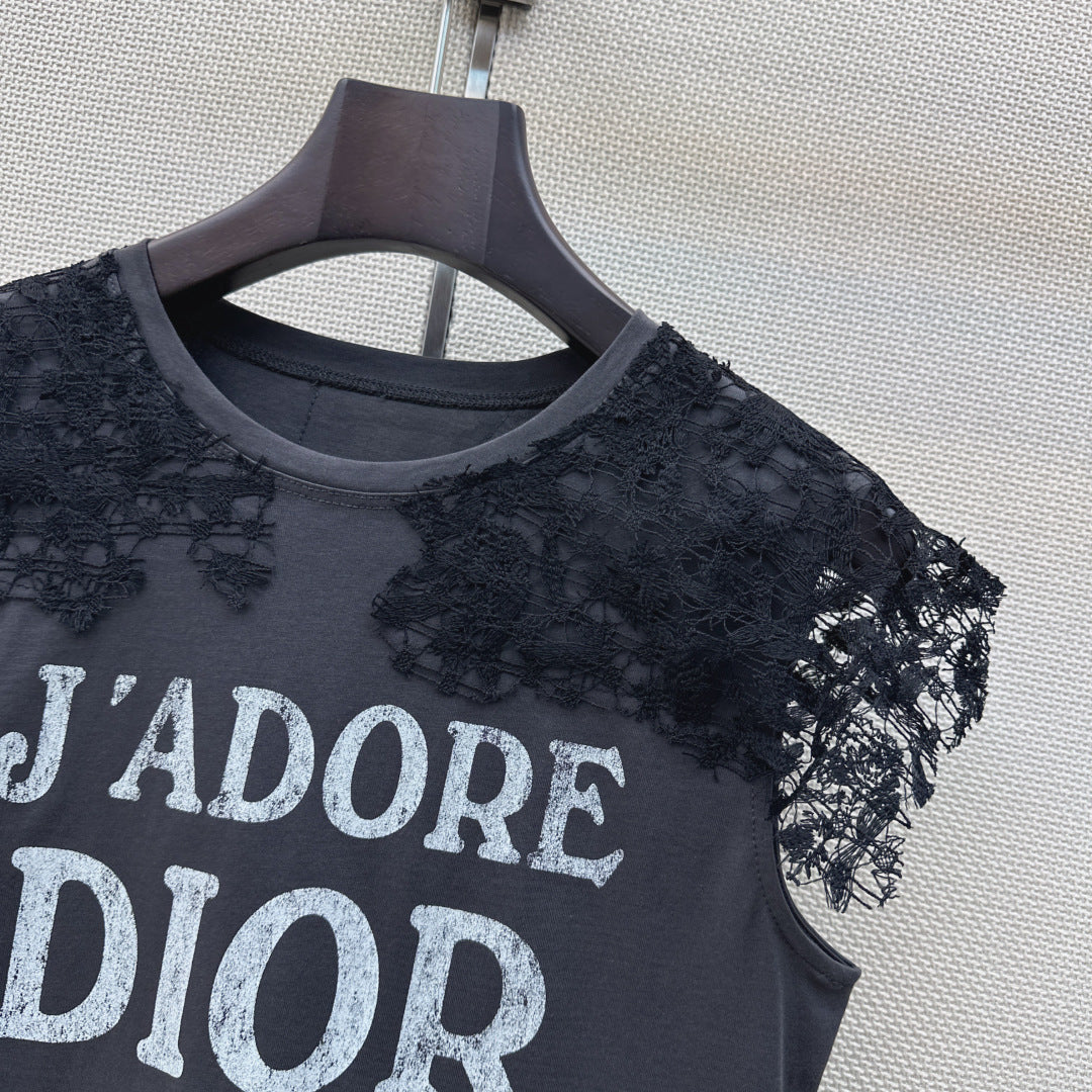Dior 2026 Lace-trimmed T-shirt Cotton