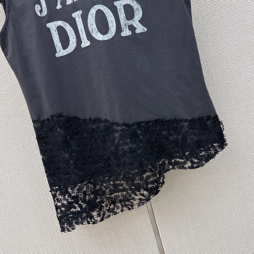 Dior 2026 Lace-trimmed T-shirt Cotton