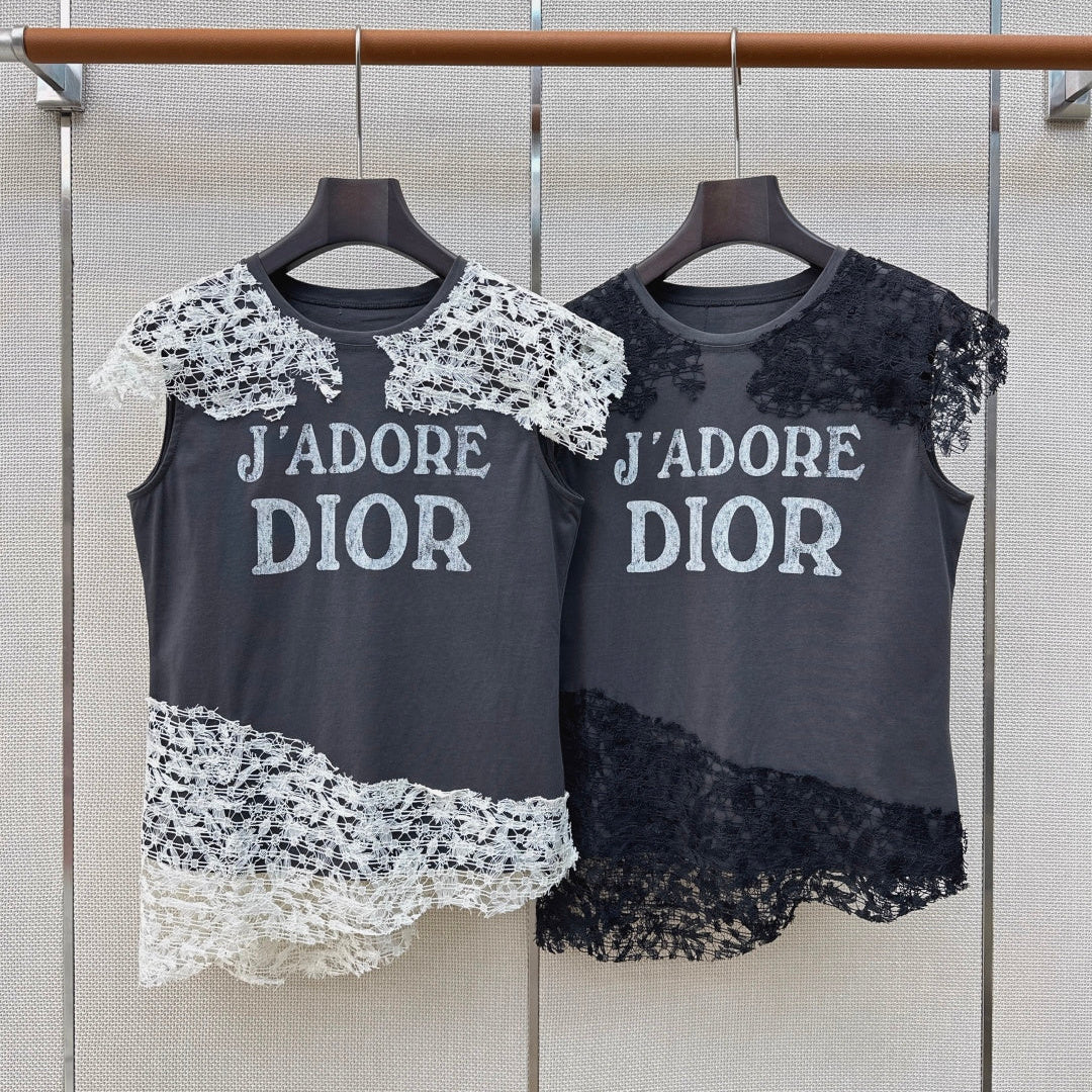 Dior 2026 Lace-trimmed T-shirt Cotton