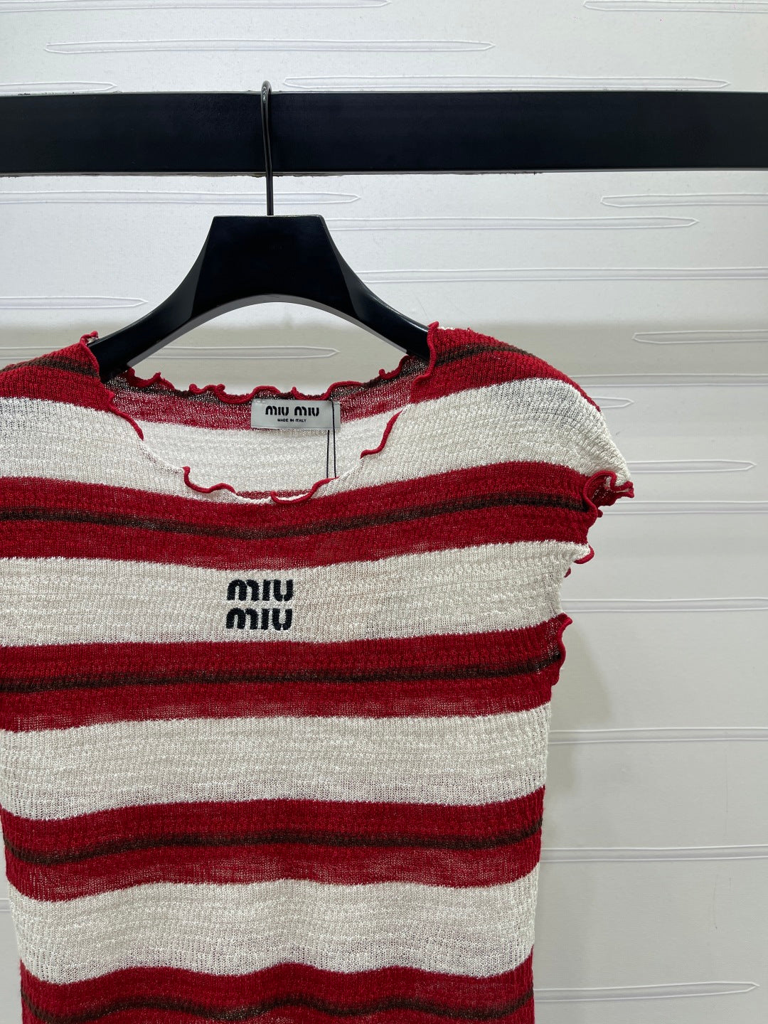 Miumiu 2026 Color-blocked Striped Knit Short-sleeved Top Cotton 380669